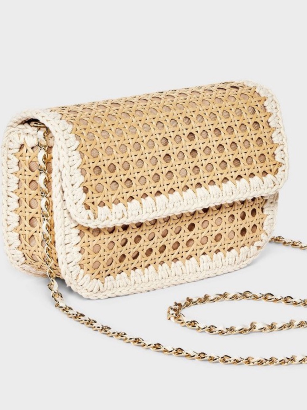 NWOT A New Day Straw Caning Crossbody Bag Purse - Tan/Cream/Gold